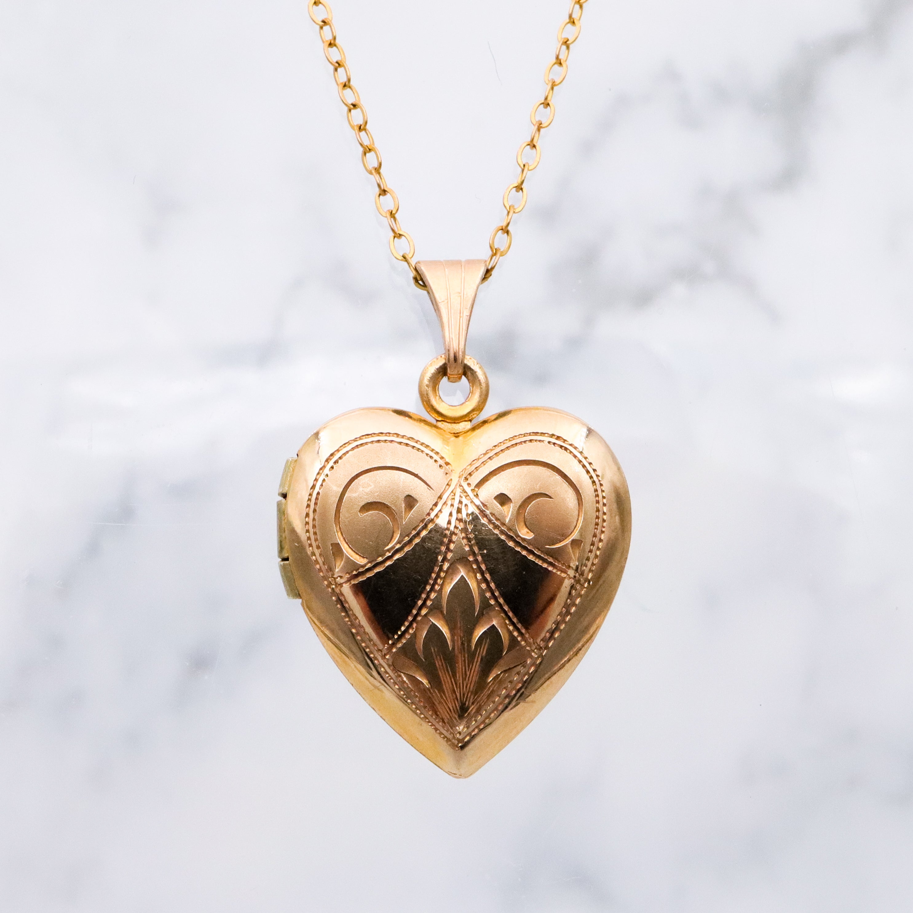 Antique gold filled engraved heart locket pendant